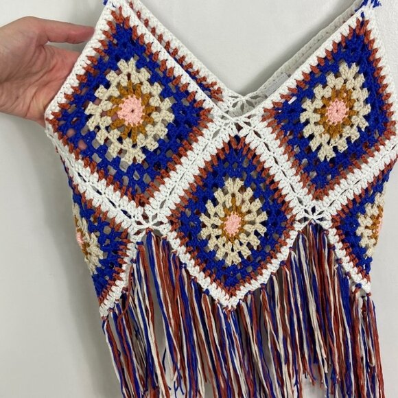 Bohemian Crochet‎ Fringe Top Hippie Chic Granny Square Size Small Patchwork Boho - Picture 6 of 9